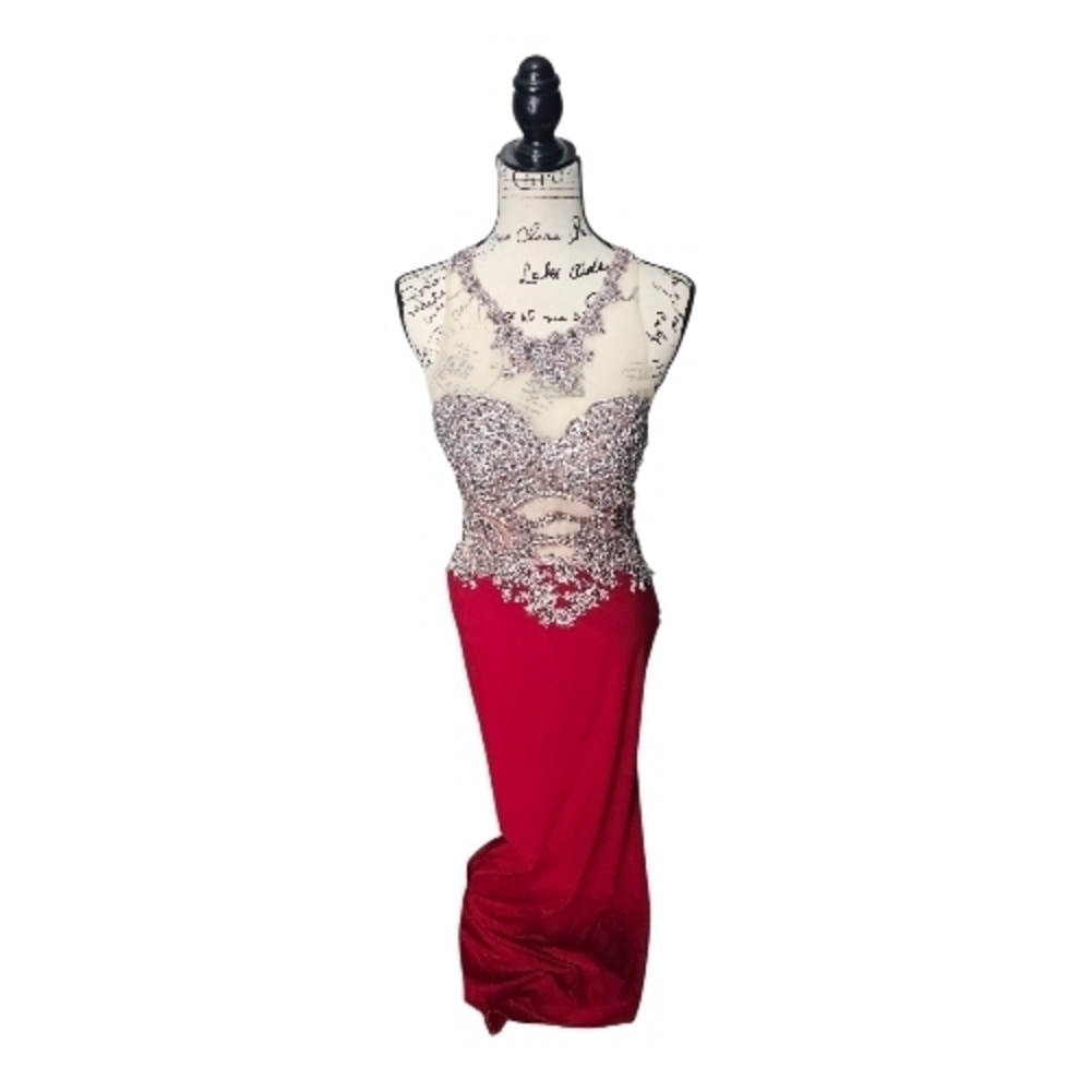 GLS Elegant Red and Silver Evening Prom Gown - Picture 3 of 8